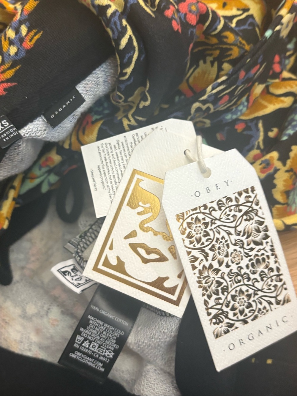 Obey Floral Hoodie XS NWT | Organic Cotton | Cropped Streetwear Sweatshirt - Picture 3 of 7